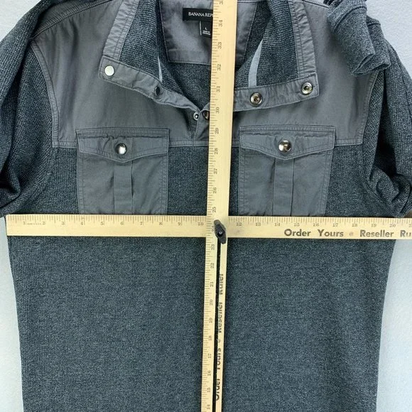 **SOLD**Banana Republic Mens Shirt Large Gray Long Sleeve Thermal Snap Pockets - Picture 9 of 12
